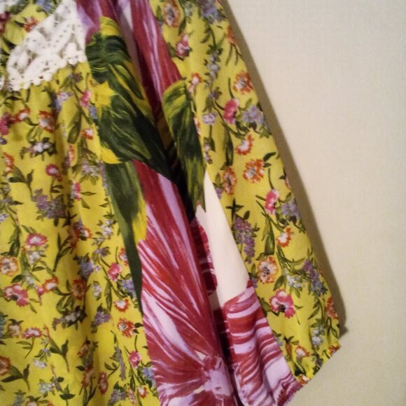 New Directions Blouse S Half Sleeve Boho Flowing Lace Floral Patchwork Colorful - Picture 6 of 15